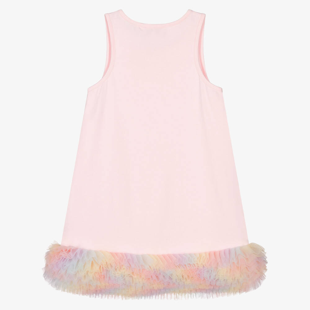 Angel's Face-Girls Pink Cotton Jersey Dress with Rainbow Tulle Hem | Childrensalon