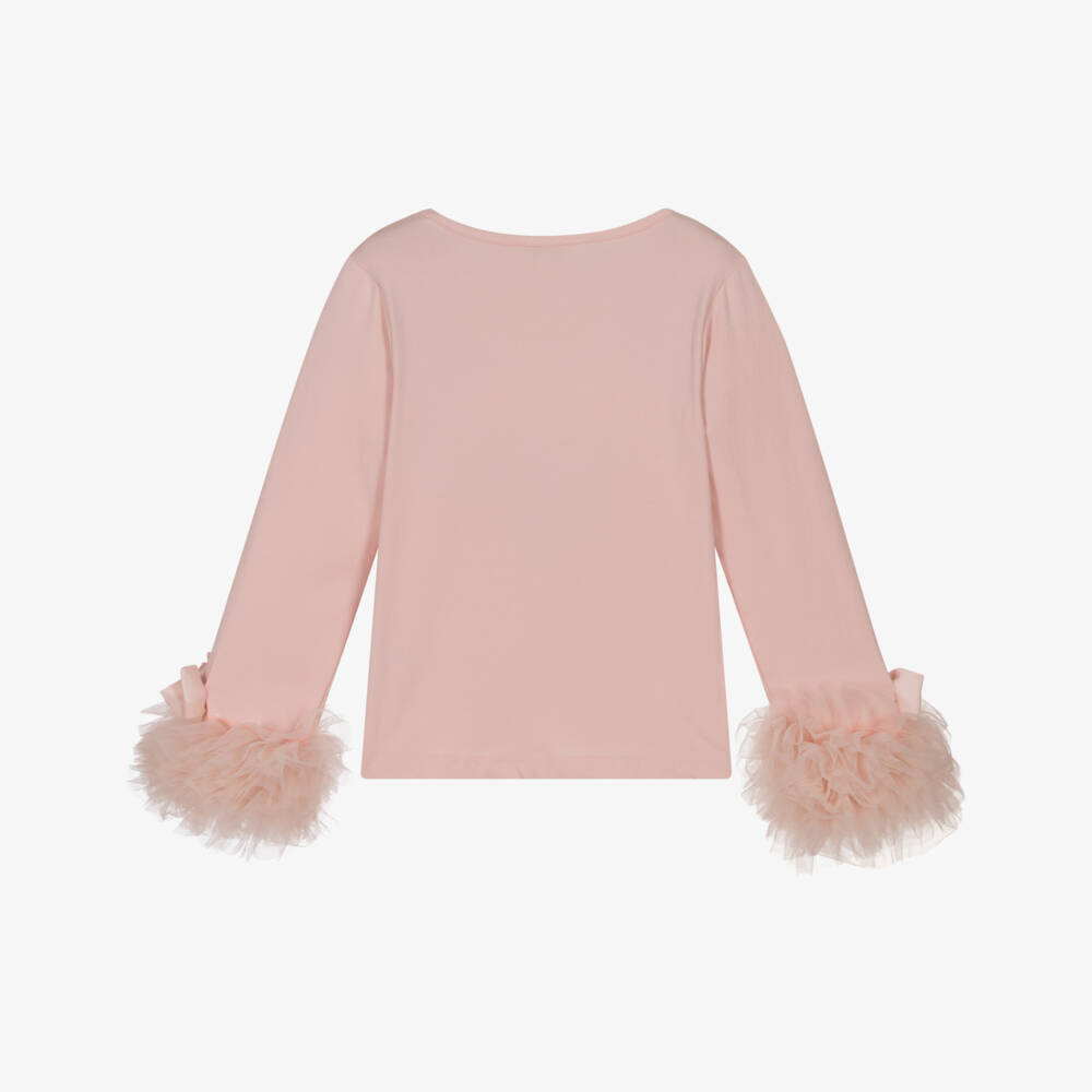Angel's Face-Girls Pink Cotton Jersey Top with Tulle Cuffs | Childrensalon