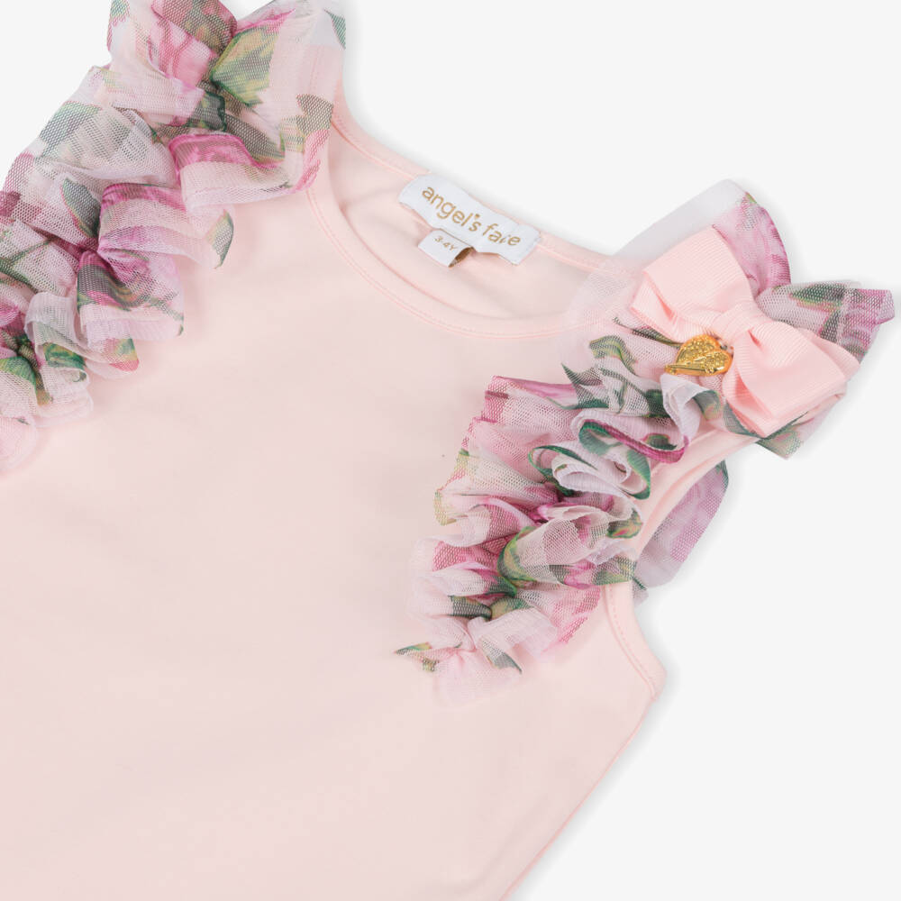 Angel's Face-بلوزة بكشكش تول وقطن لون زهري | Childrensalon