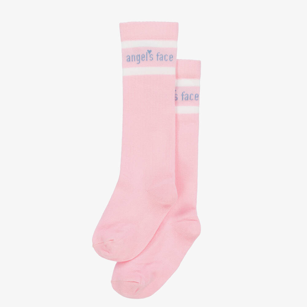 Angel's Face-Girls Pink Cotton Rich Long Socks | Childrensalon