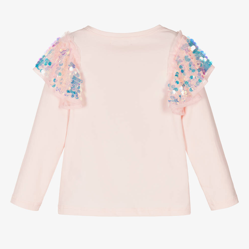 Angel's Face-توب قطن جيرسي مزين بترتر لون زهري للبنات | Childrensalon