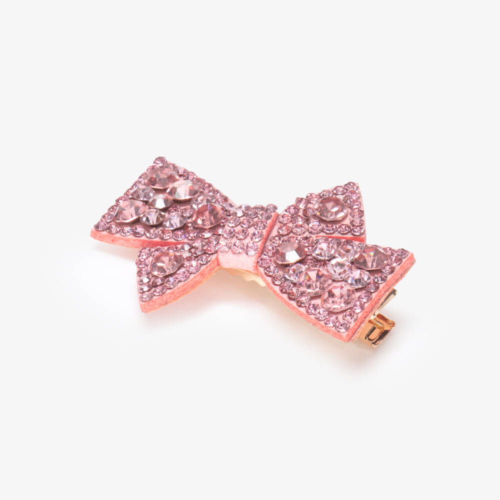 Angel's Face-Girls Pink Diamanté Embellished Bow Hair Clip (6cm) | Childrensalon