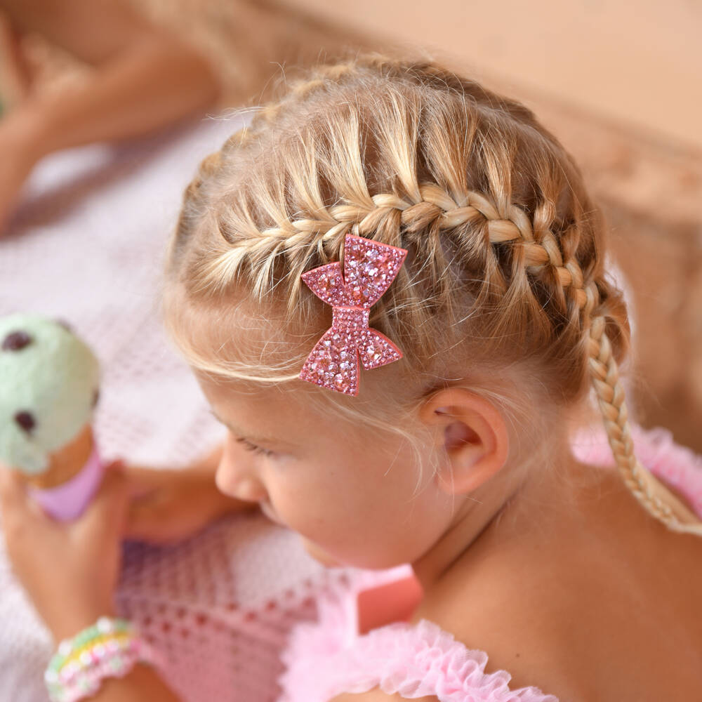 Angel's Face-Girls Pink Diamanté Embellished Bow Hair Clip (6cm) | Childrensalon