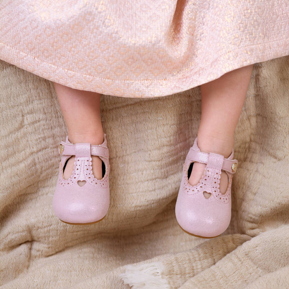 Angel's Face-Girls Pink Faux Leather First Walker T-Bar Shoes | Childrensalon