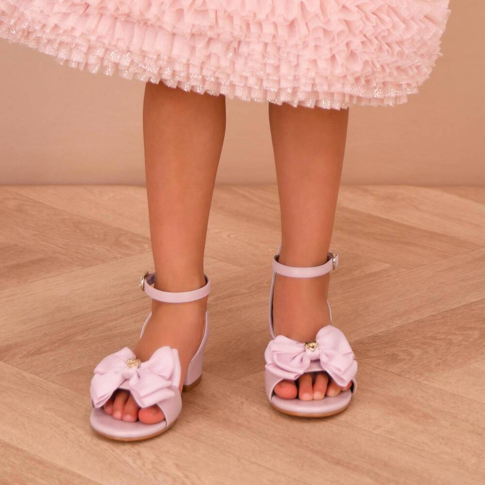 Angel's Face-صندل مزين بفيونكة جلد صناعي لون زهري للبنات | Childrensalon