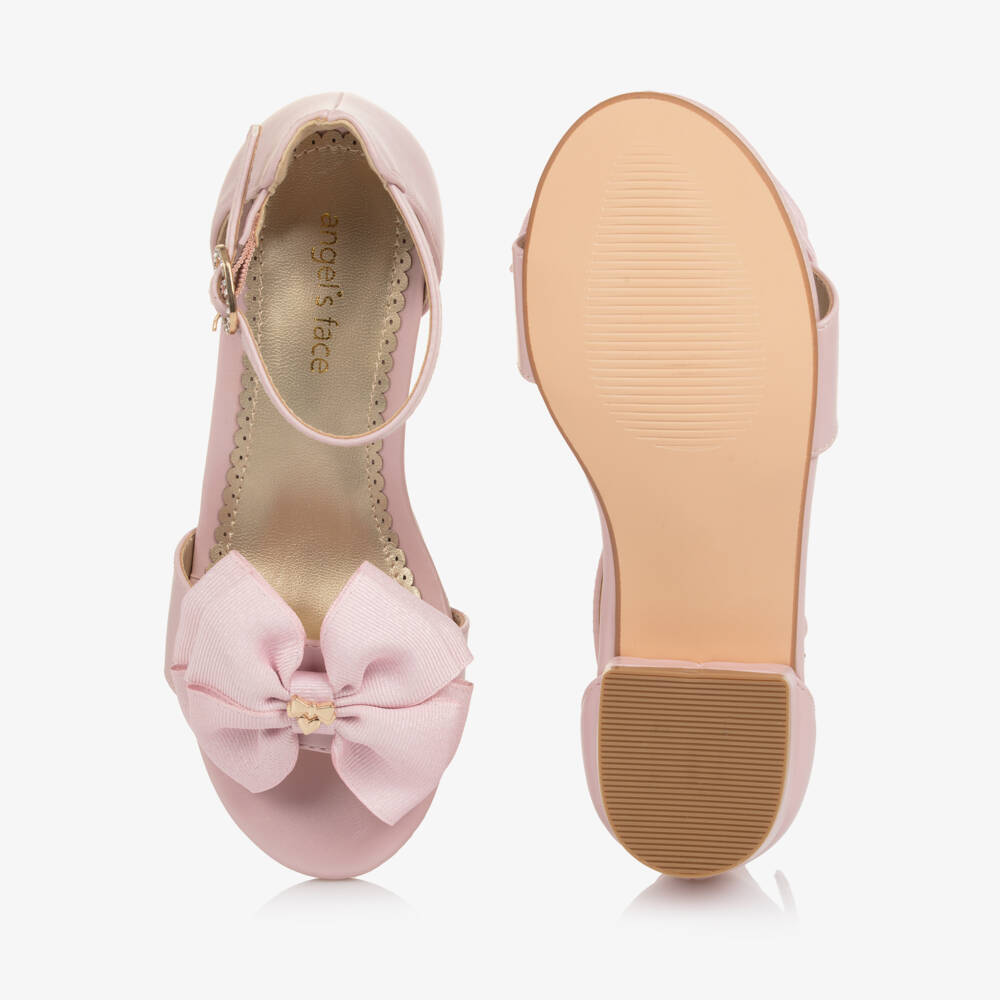Angel's Face-Girls Pink Faux Leather Low Heeled Sandal with Logo Bows | Childrensalon