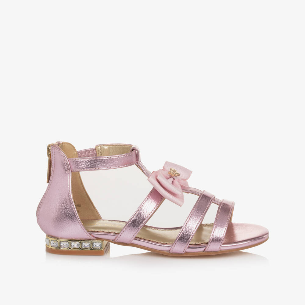 Angel's Face-Girls Pink Faux Leather Sandals with Crystal Heels | Childrensalon