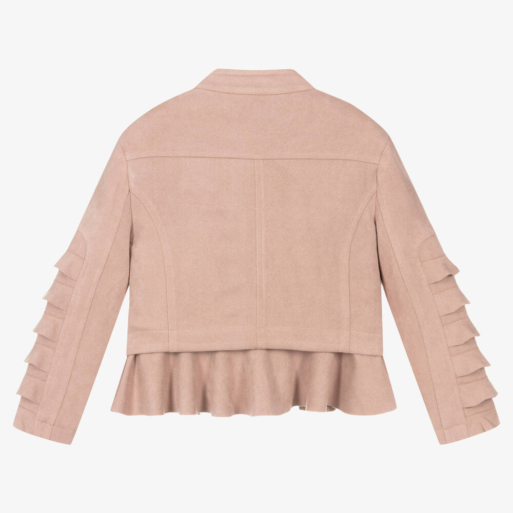 Angel's Face-جاكيت بايكر شامواه صناعي لون زهري للبنات | Childrensalon