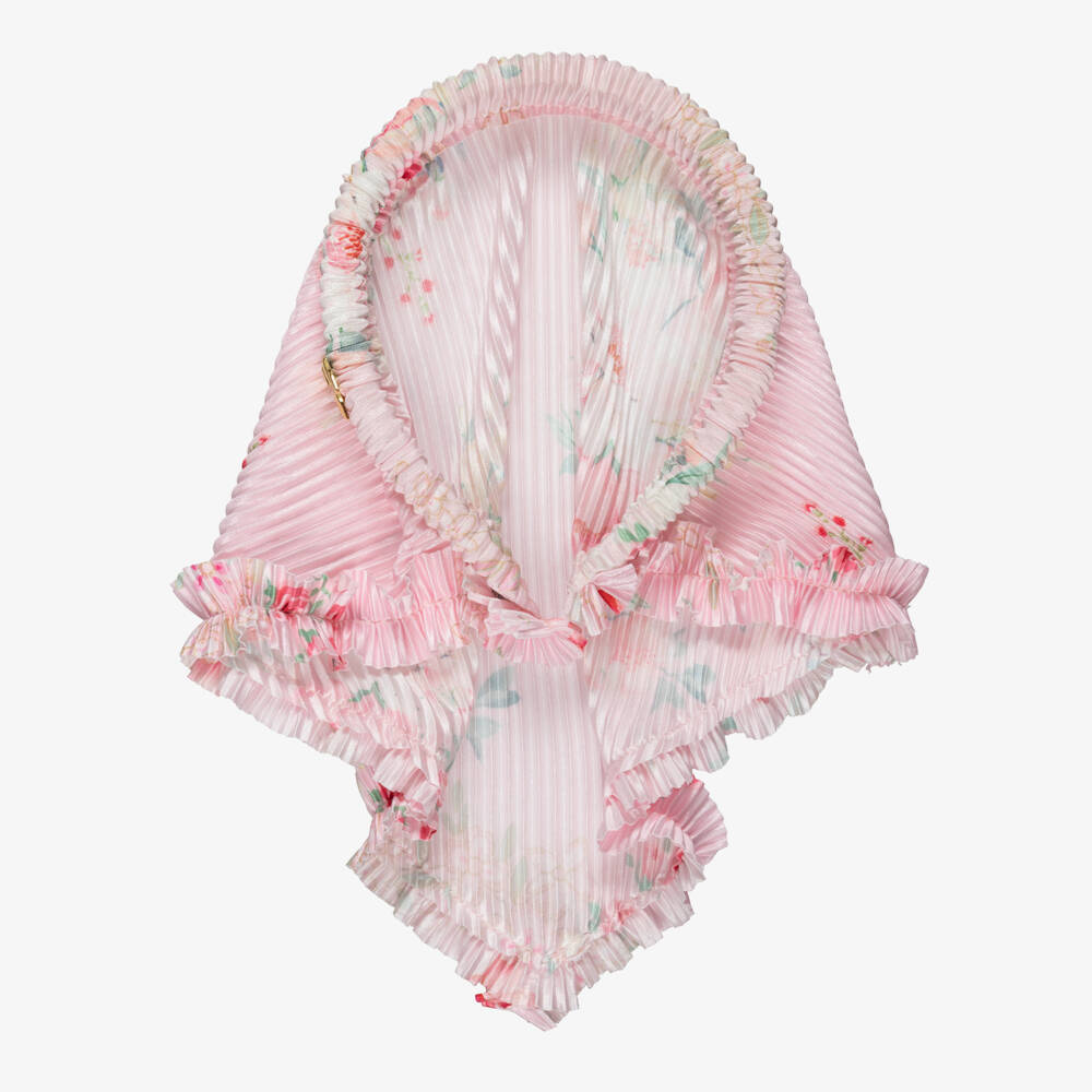 Angel's Face-Girls Pink Floral Hairband with Pleated Headscarf | Childrensalon