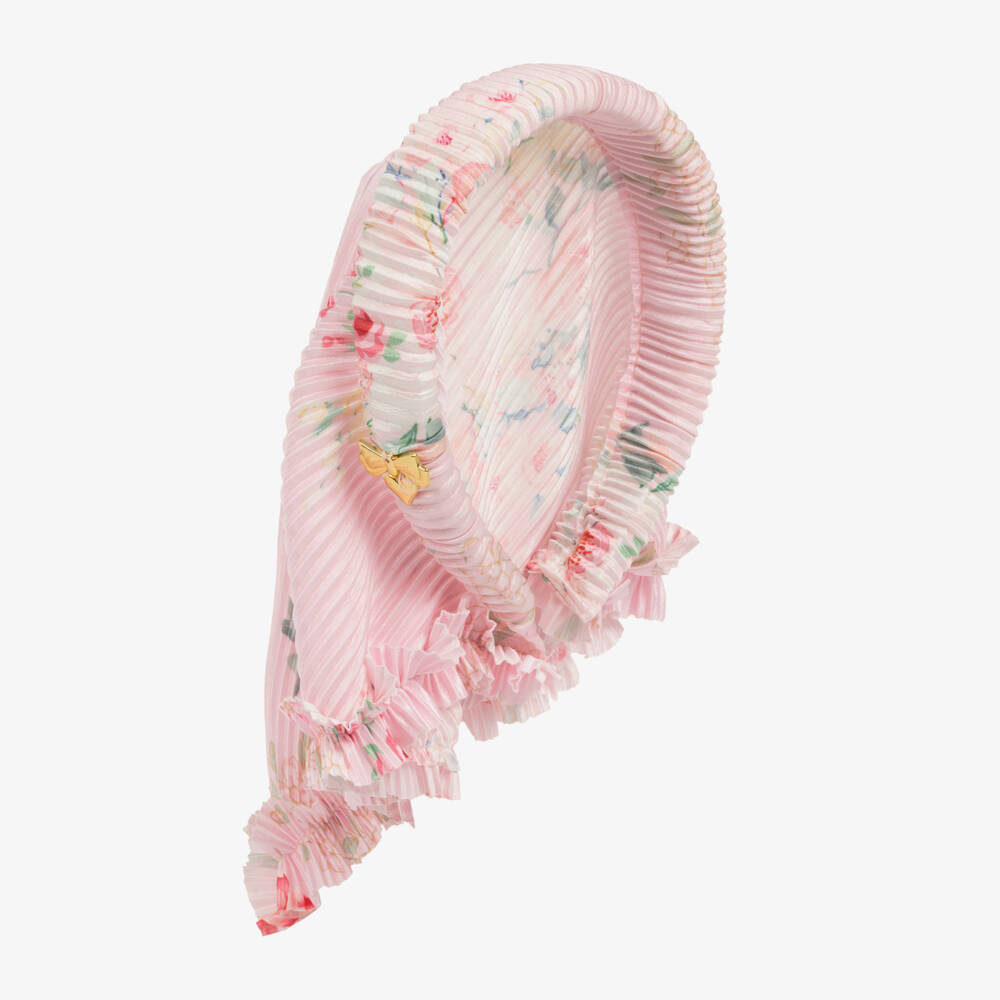 Angel's Face-Girls Pink Floral Hairband with Pleated Headscarf | Childrensalon