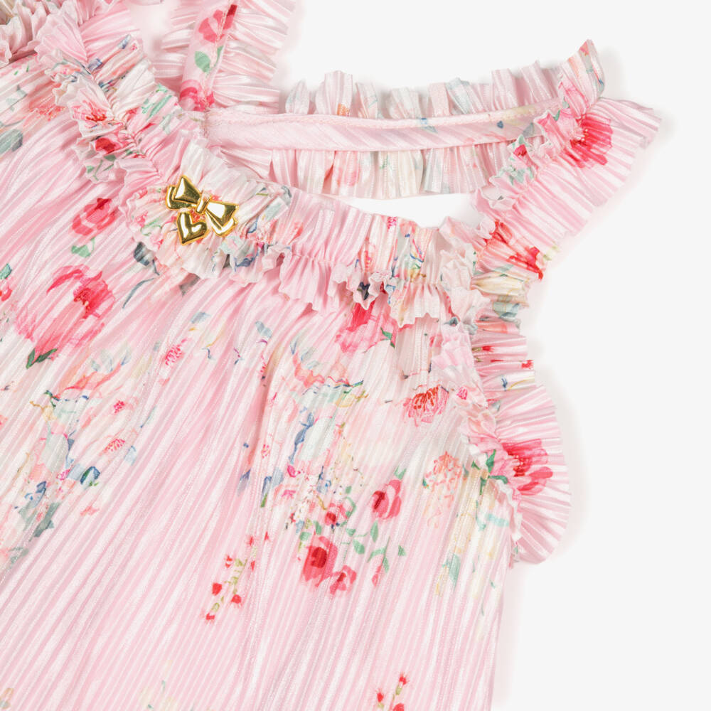 Angel's Face-Girls Pink Floral Satin Plissé Shorts Set | Childrensalon