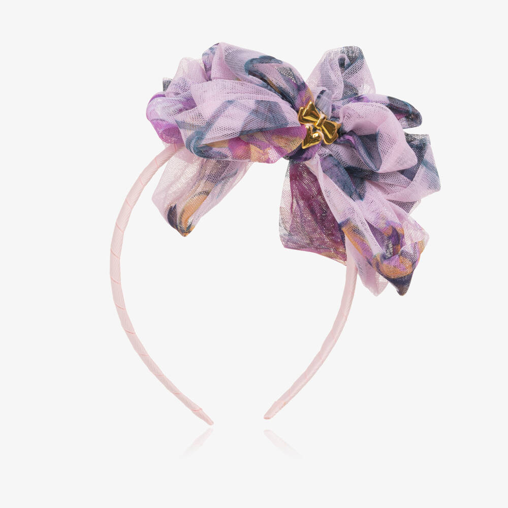 Angel's Face-Girls Pink Floral Tulle Bow Hairband | Childrensalon
