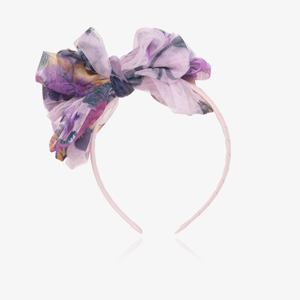 Angel's Face-Girls Pink Floral Tulle Bow Hairband | Childrensalon