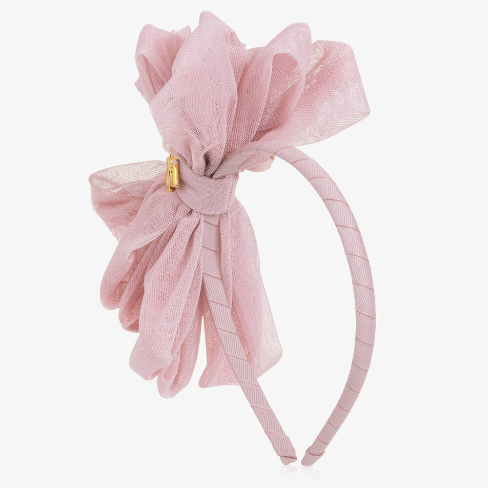Angel's Face-Girls Pink Gladys Tulle Bow Hairband | Childrensalon