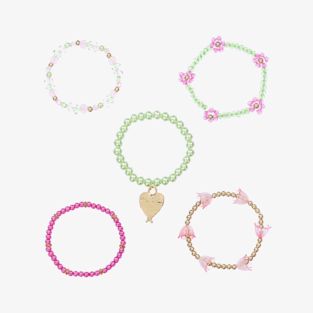 Angel's Face-Girls Pink & Green Bead Bracelets (5 Pack) | Childrensalon