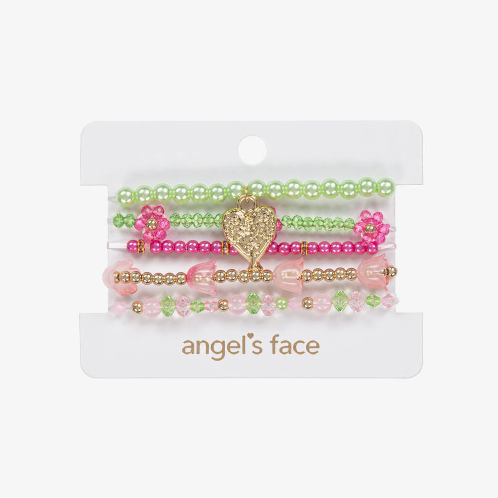 Angel's Face-Girls Pink & Green Bead Bracelets (5 Pack) | Childrensalon
