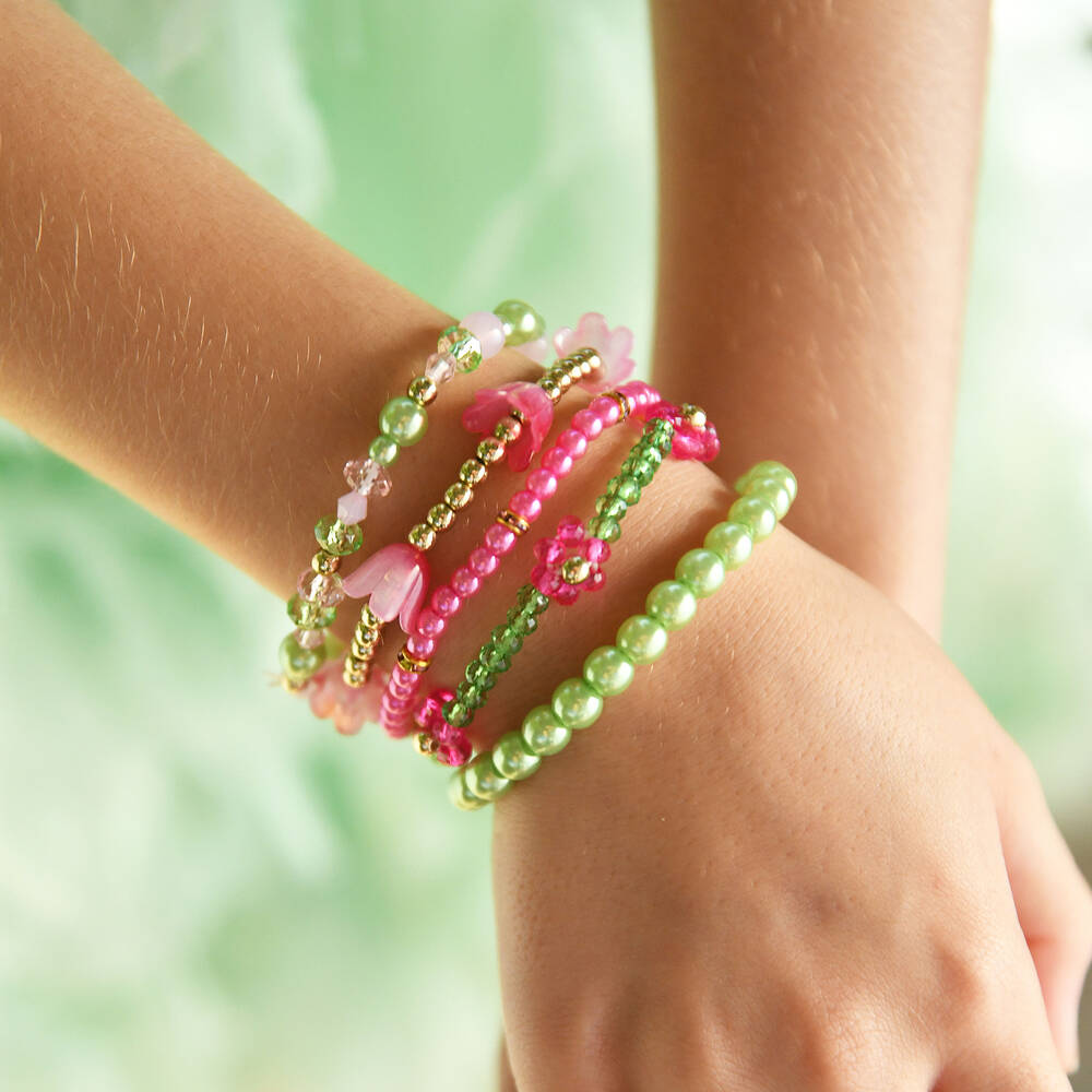 Angel's Face-Girls Pink & Green Bead Bracelets (5 Pack) | Childrensalon