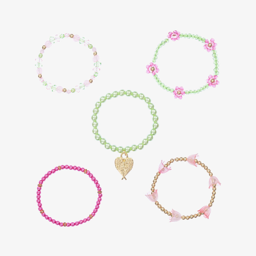 Angel's Face-Girls Pink & Green Bead Bracelets (5 Pack) | Childrensalon