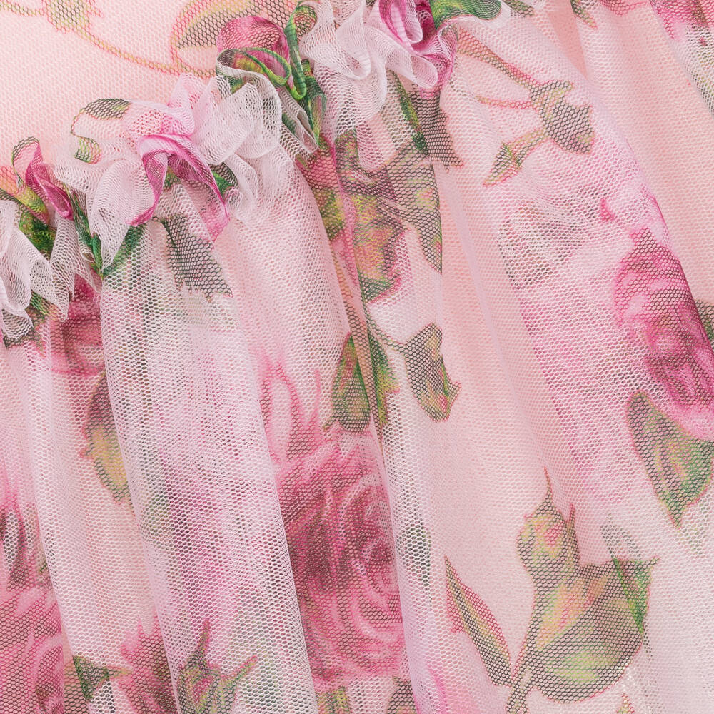 Angel's Face-Girls Pink & Green Floral Tulle Dress | Childrensalon