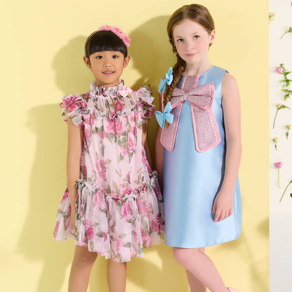 Angel's Face-Girls Pink & Green Floral Tulle Dress | Childrensalon
