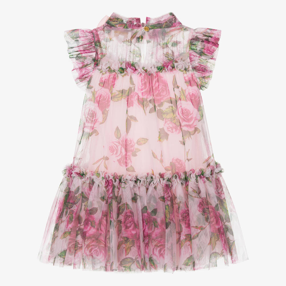 Angel's Face-Girls Pink & Green Floral Tulle Dress | Childrensalon