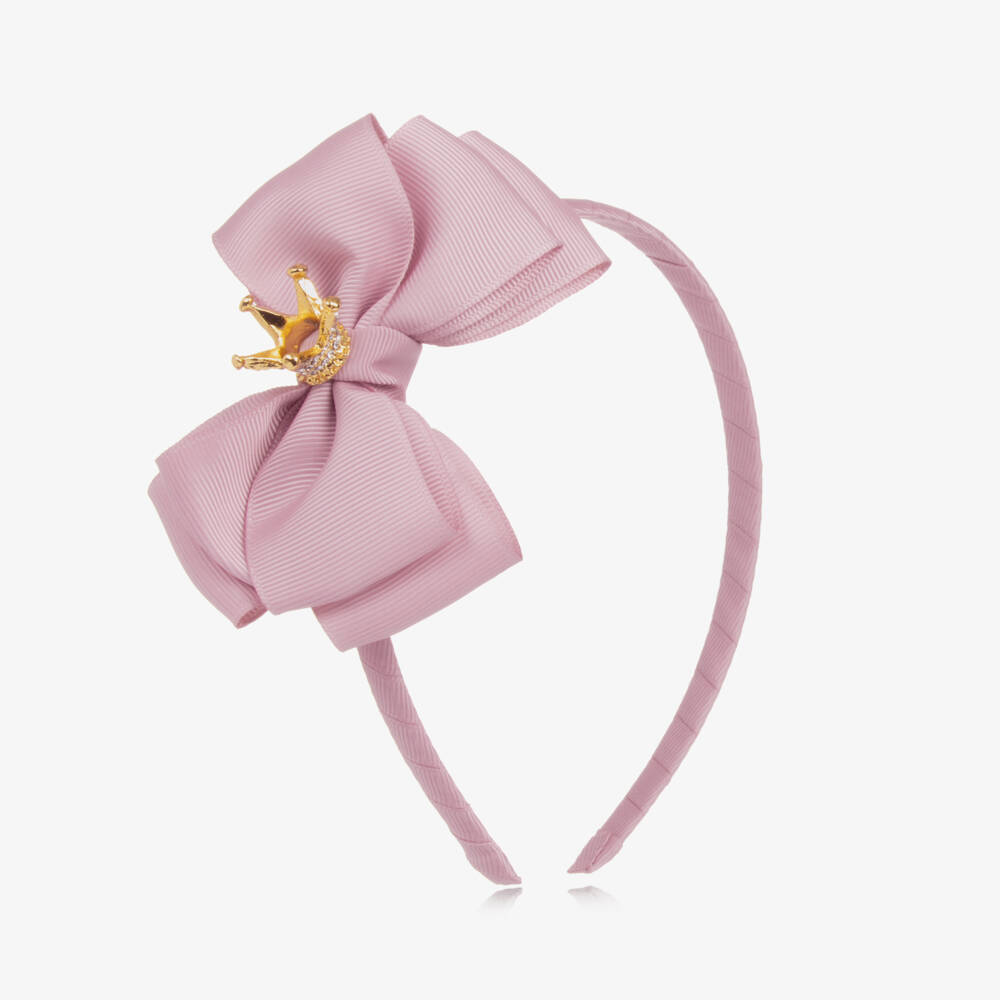 Angel's Face-Girls Pink Hairband with Bow & Diamanté Gold Crown | Childrensalon