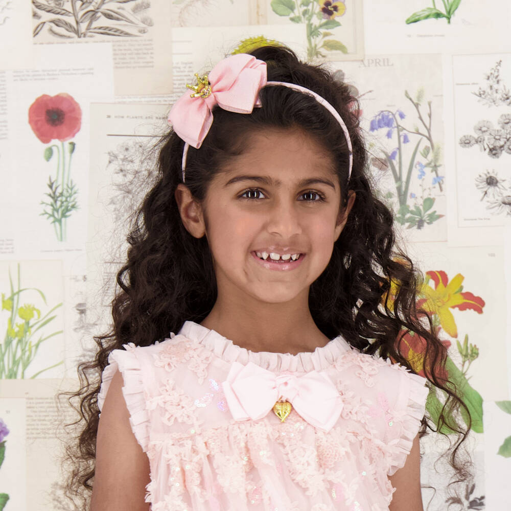 Angel's Face-Girls Pink Hairband with Bow & Diamanté Gold Crown | Childrensalon