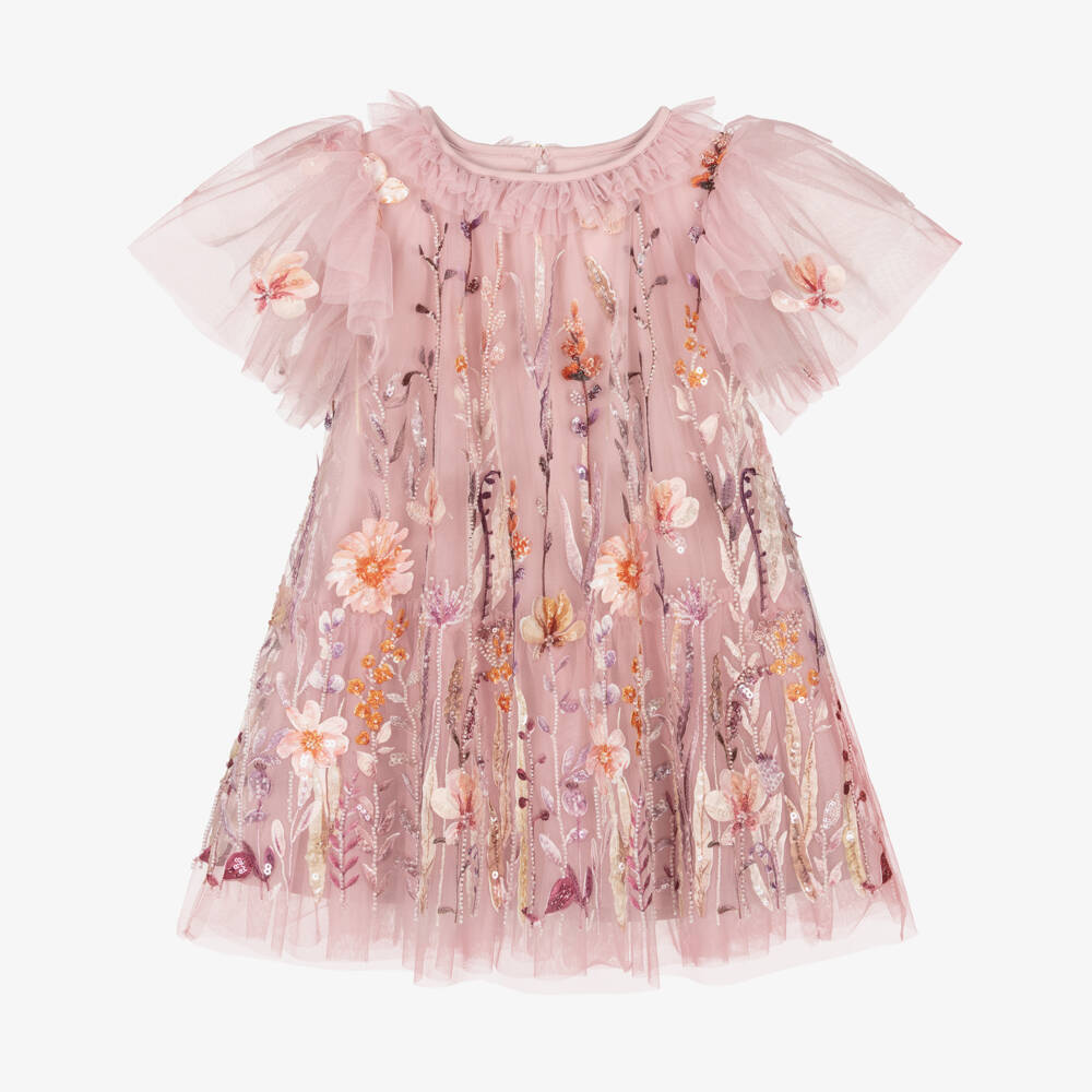 Angel's Face-Girls Pink Heather Embroidered Tulle Dress | Childrensalon