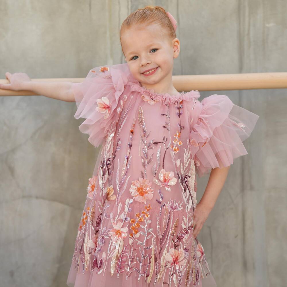 Angel's Face-Girls Pink Heather Embroidered Tulle Dress | Childrensalon