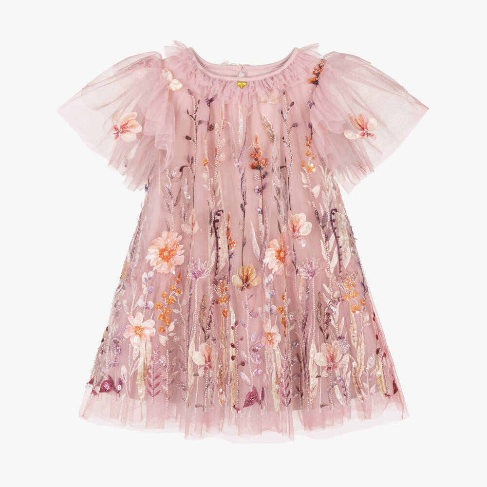Angel's Face-Girls Pink Heather Embroidered Tulle Dress | Childrensalon