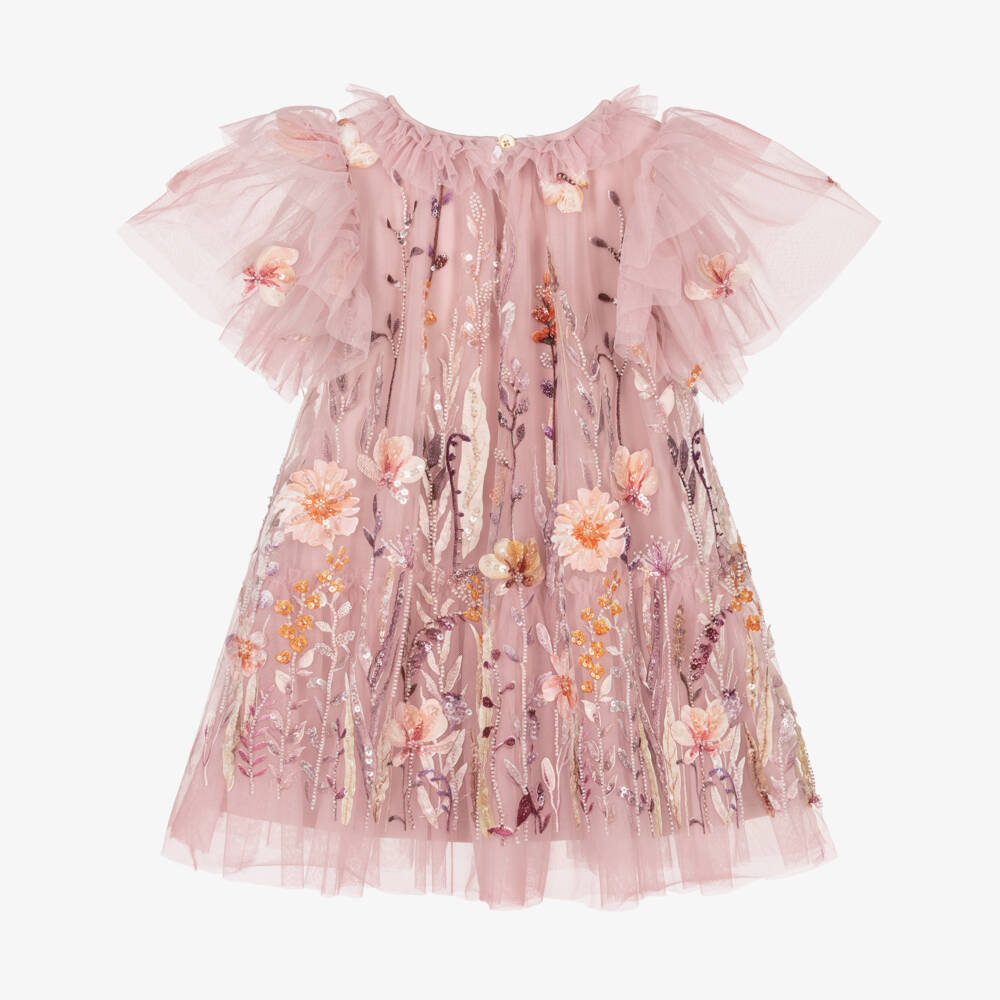 Angel's Face-Girls Pink Heather Embroidered Tulle Dress | Childrensalon