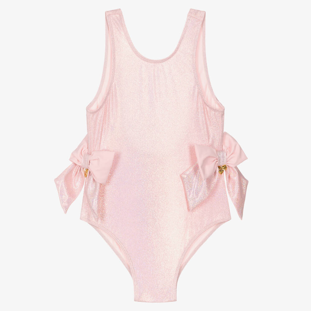 Angel's Face-Girls Pink Iridescent Shimmer Swimsuit with Bows | Childrensalon