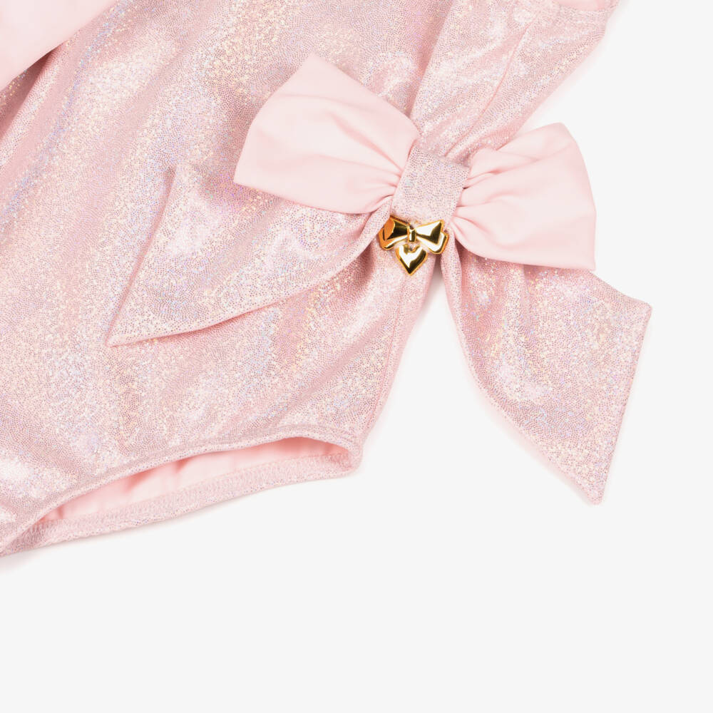 Angel's Face-Girls Pink Iridescent Shimmer Swimsuit with Bows | Childrensalon