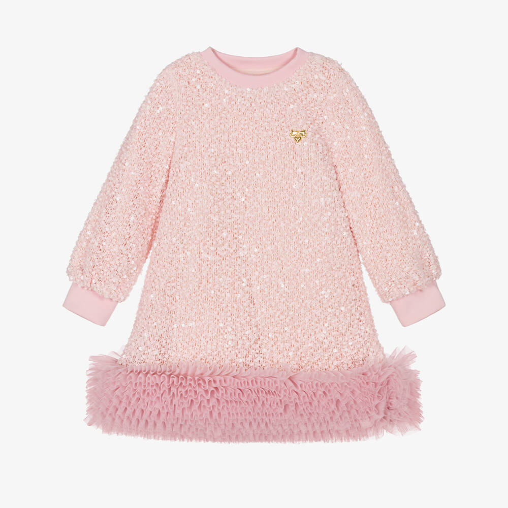 Angel's Face-Girls Pink Jeanette Dress with Sequins & Tulle Ruffles | Childrensalon
