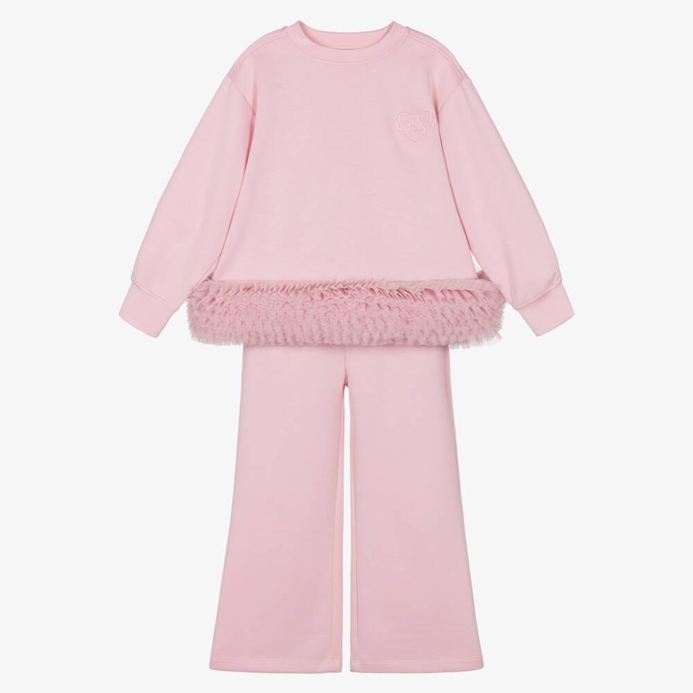 Angel's Face-Girls Pink Jersey Deonne Tracksuit with Tulle Ruffles | Childrensalon