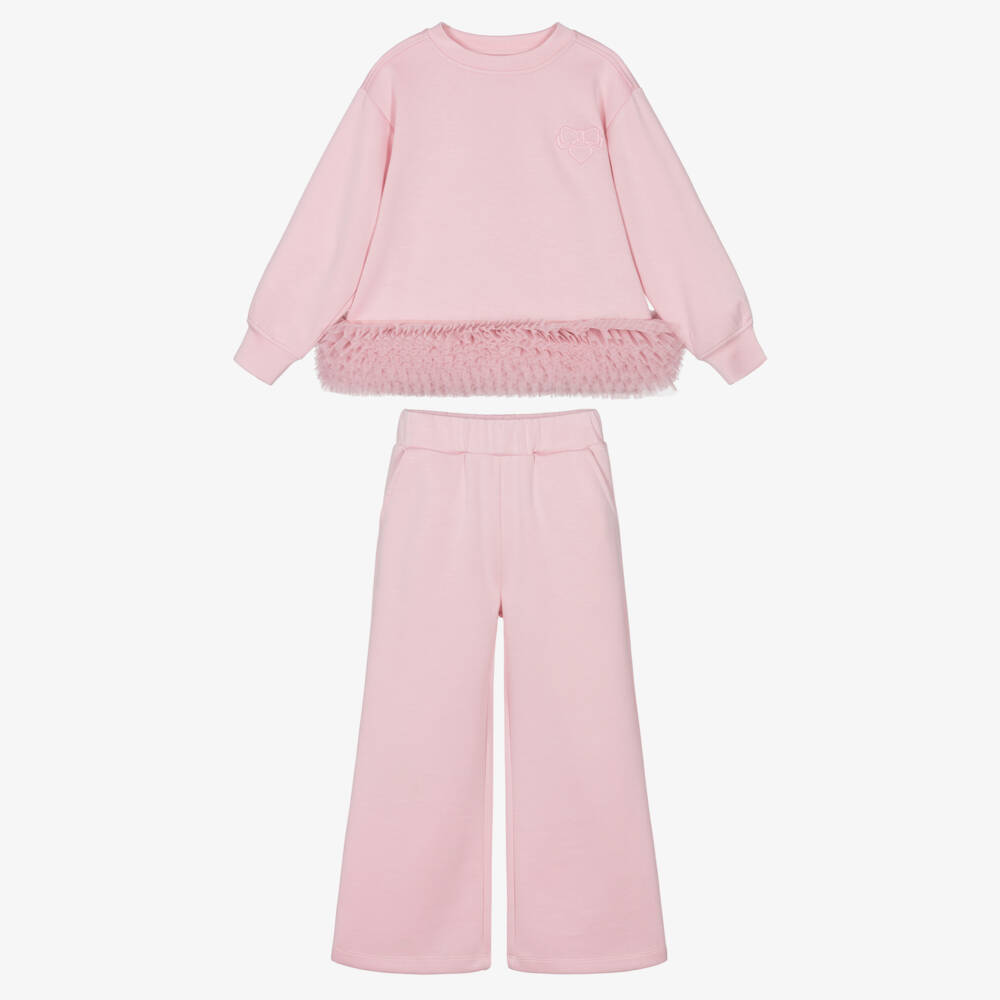 Angel's Face-Girls Pink Jersey Deonne Tracksuit with Tulle Ruffles | Childrensalon