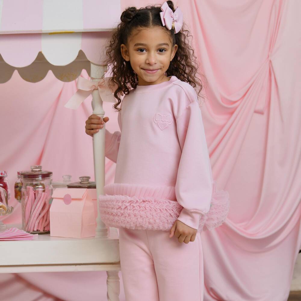 Angel's Face-Girls Pink Jersey Deonne Tracksuit with Tulle Ruffles | Childrensalon