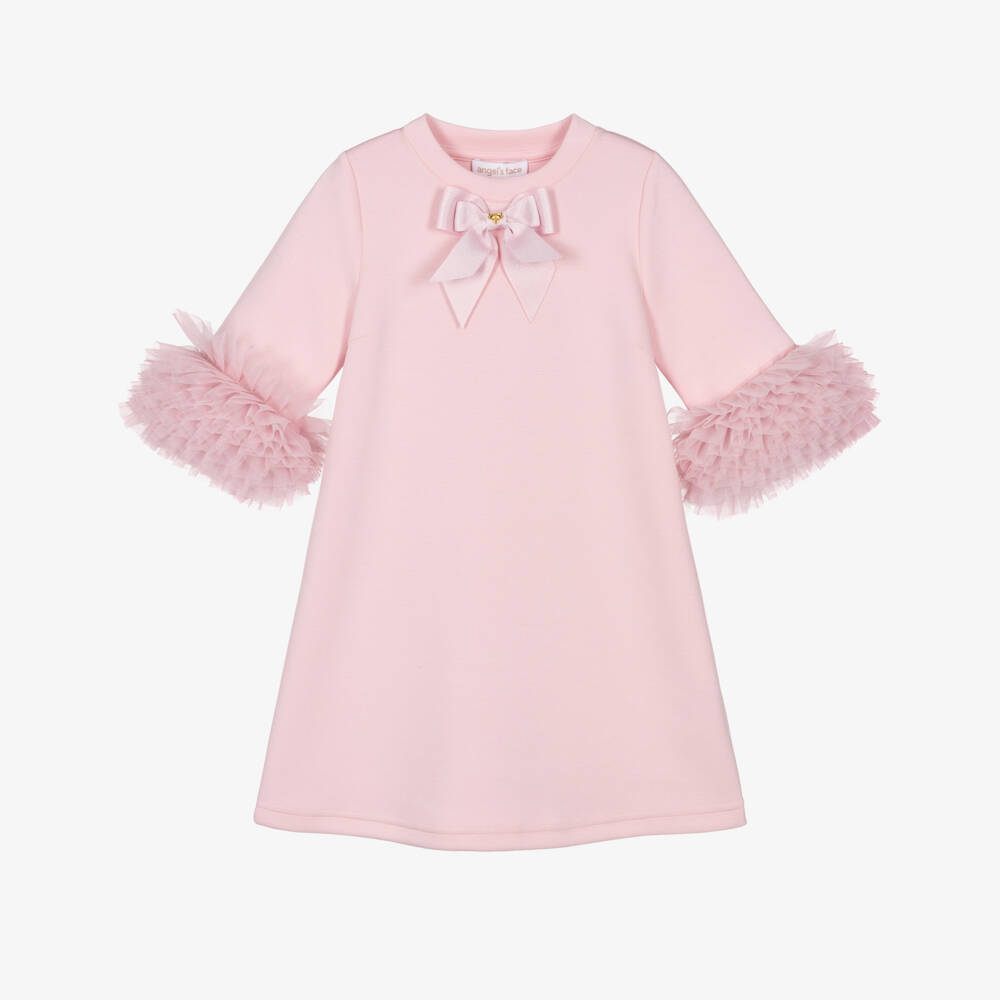 Angel's Face-Girls Pink Jersey Meryl Dress with Tulle Ruffle Sleeves | Childrensalon