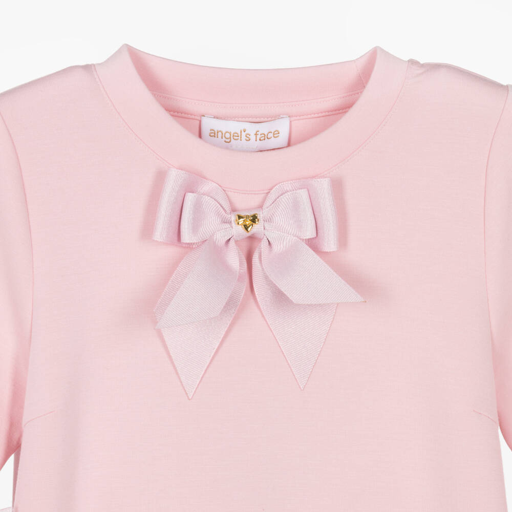 Angel's Face-Girls Pink Jersey Meryl Dress with Tulle Ruffle Sleeves | Childrensalon