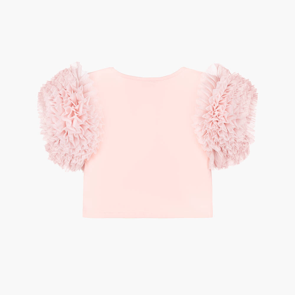 Angel's Face-Girls Pink Jersey T-Shirt with Sparkly Tulle Sleeves | Childrensalon