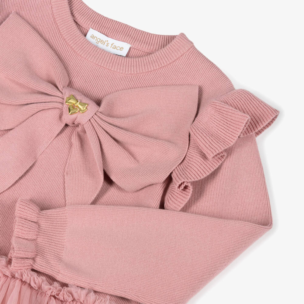 Angel's Face-فستان قطن محبوك وتول لون زهري للبنات | Childrensalon