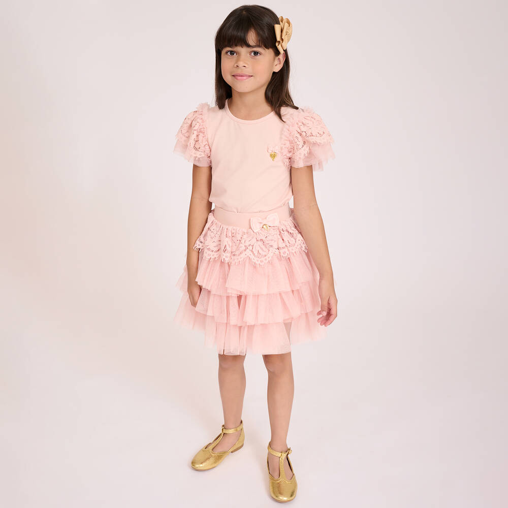 Angel's Face-Girls Pink Lace Sleeve Top | Childrensalon