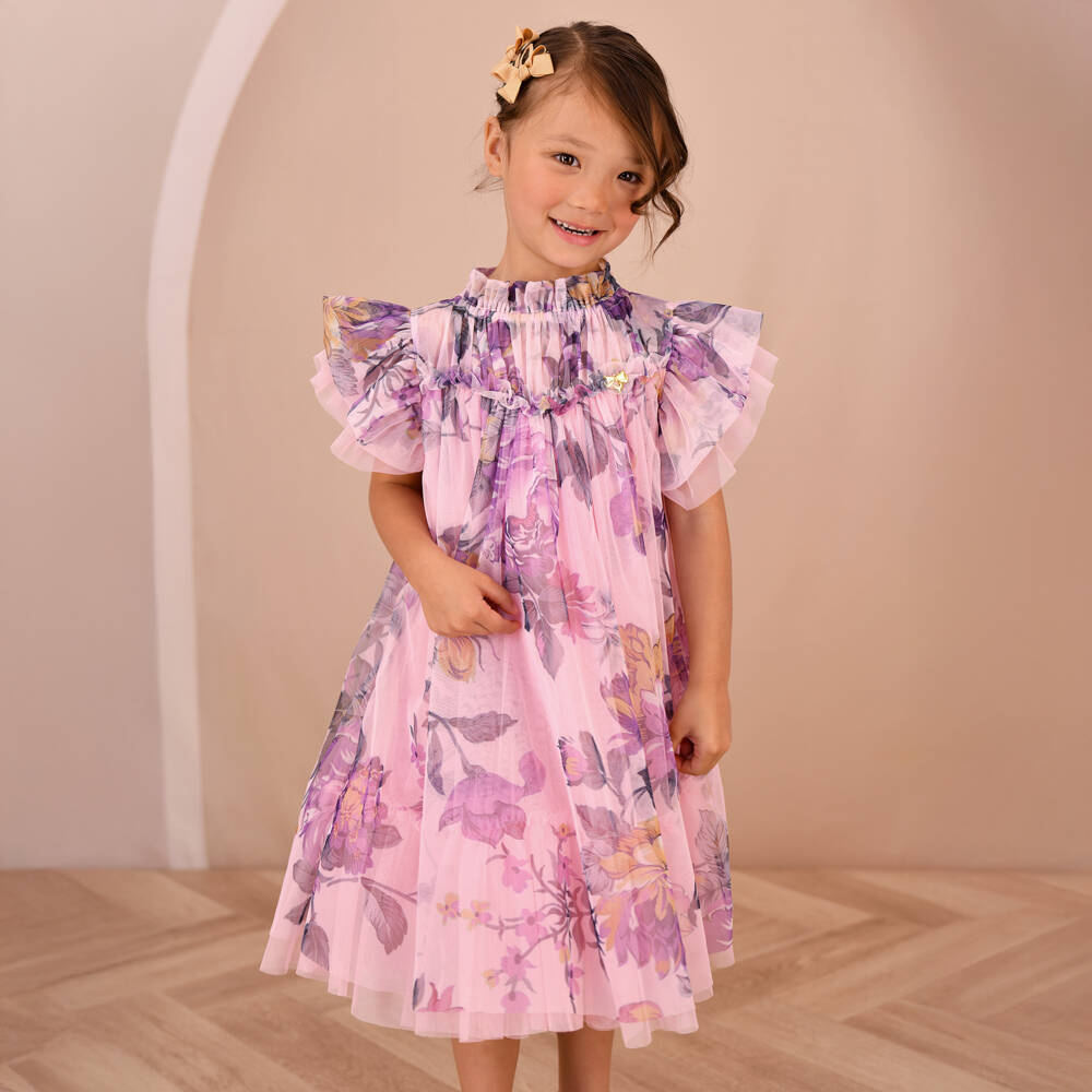 Angel's Face-Girls Pink & Lilac Floral Tulle Dress | Childrensalon