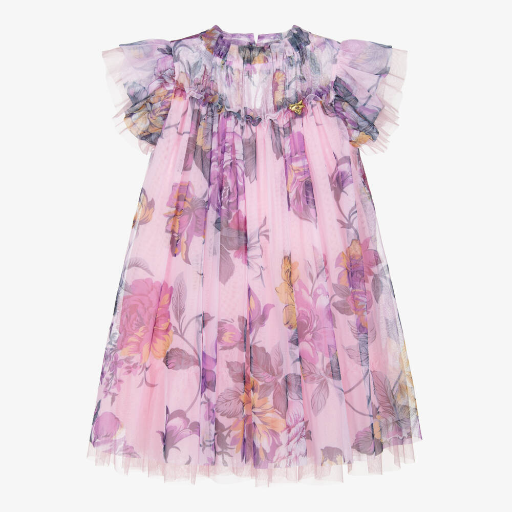 Angel's Face-Girls Pink & Lilac Floral Tulle Dress | Childrensalon