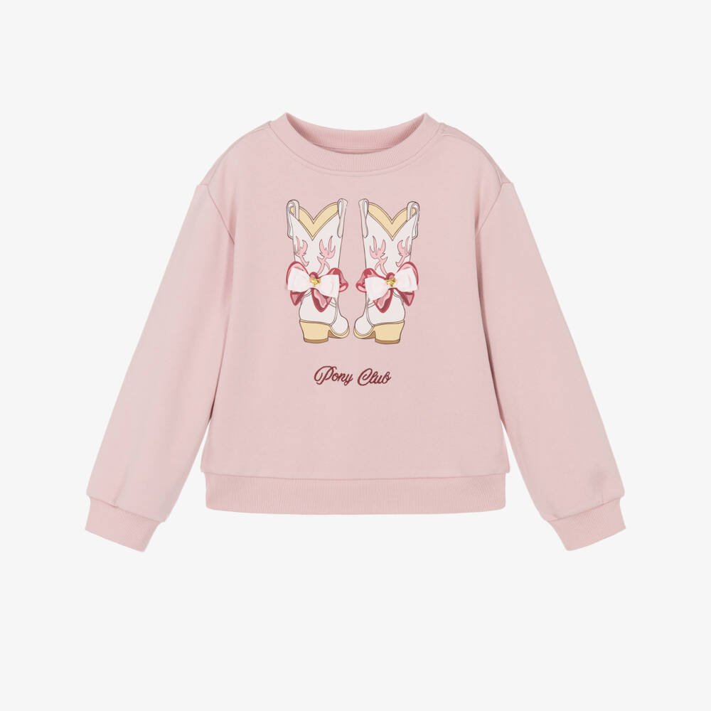 Angel's Face-Girls Pink Miley Sweatshirt with Pony Club Embroidery | Childrensalon