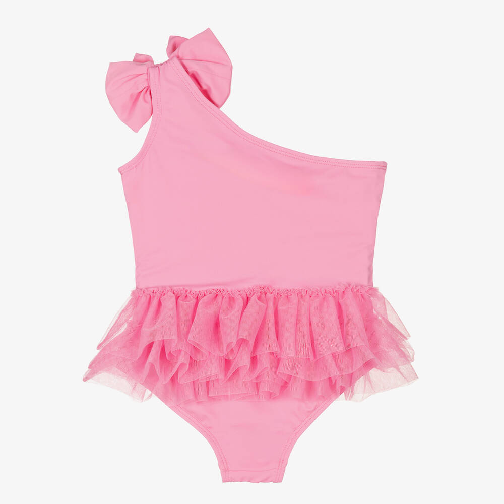Angel's Face-Girls Pink One Shoulder Swimsuit (UPF50+) | Childrensalon