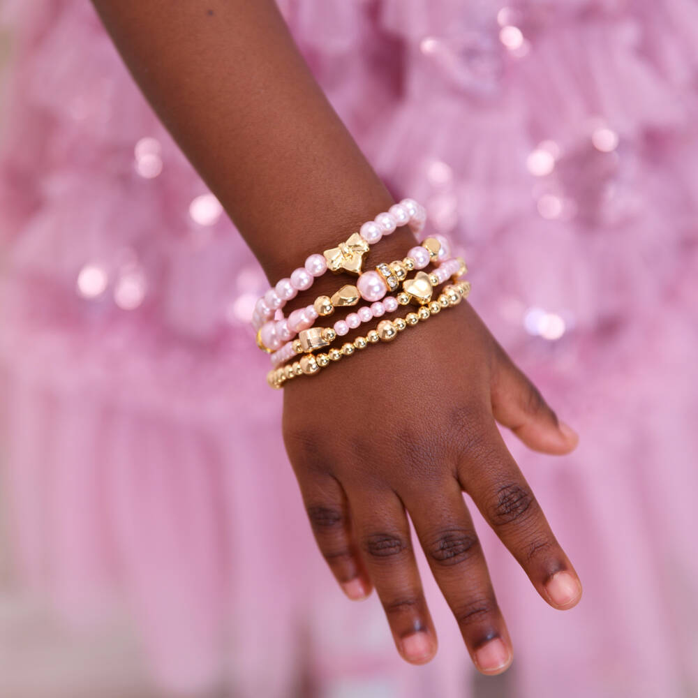 Angel's Face-Girls Pink Pearl & Gold Heart Bracelets (4 Pack) | Childrensalon