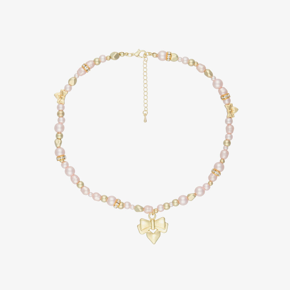 Angel's Face-Цепочка с розовым жемчугом и золотым бантом для девочек (46см) | Childrensalon