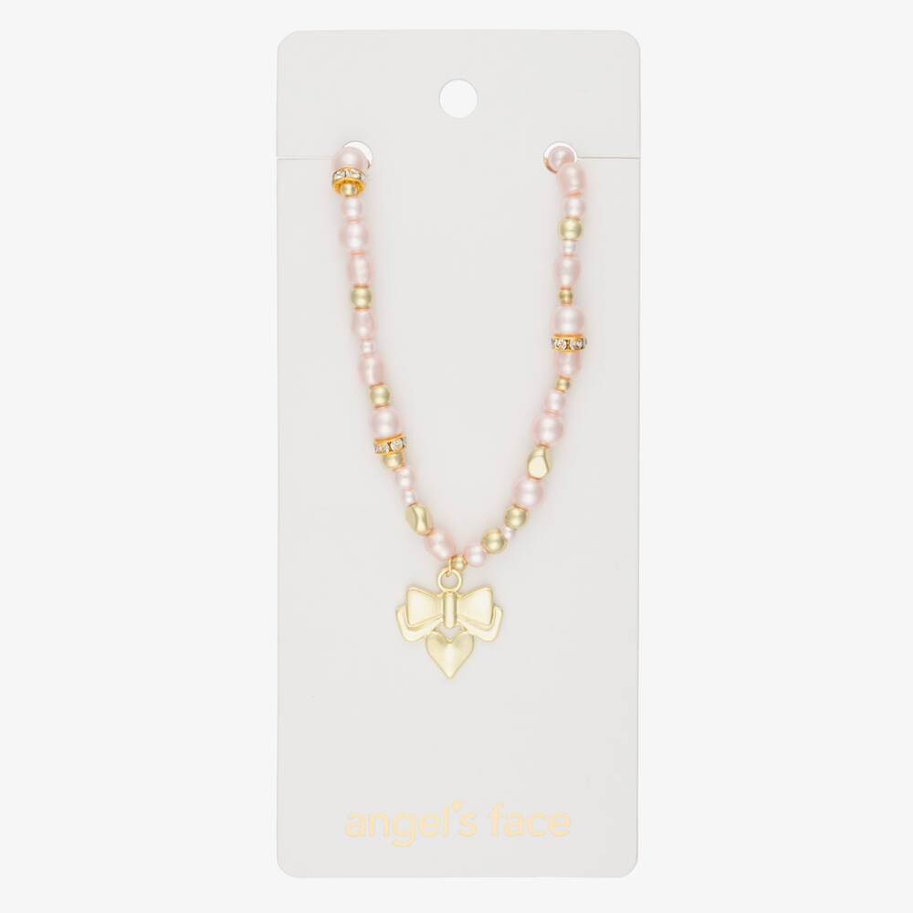 Angel's Face-Цепочка с розовым жемчугом и золотым бантом для девочек (46см) | Childrensalon