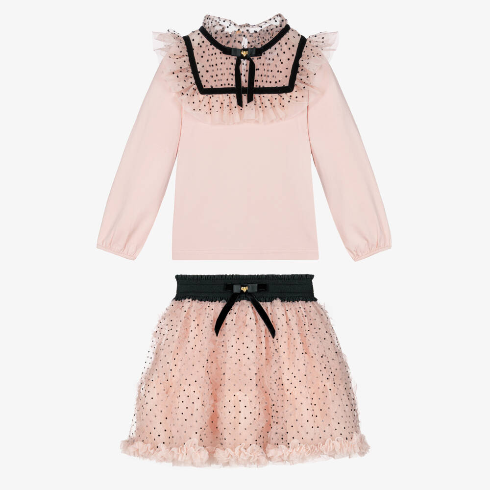 Angel's Face-Girls Pink Polka Dot Tulle Skirt Set | Childrensalon